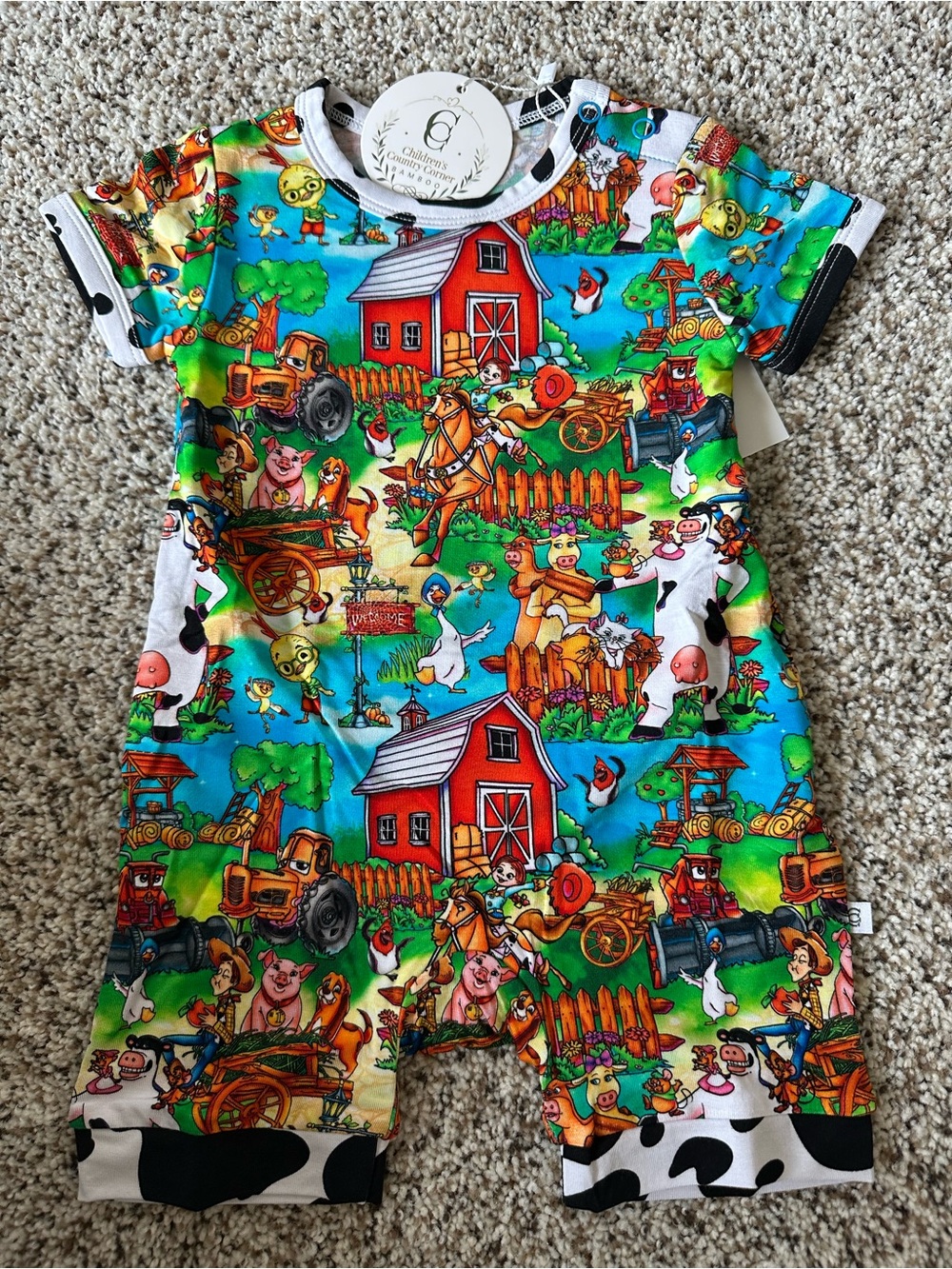 Colorful Farm Print Kids One-Piece Peekaboo Bamboo Romper - Multicolor
